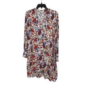 Ann Taylor Loft Bright Floral Peacock Long Sleeve Fun Preppy Dress Size Large